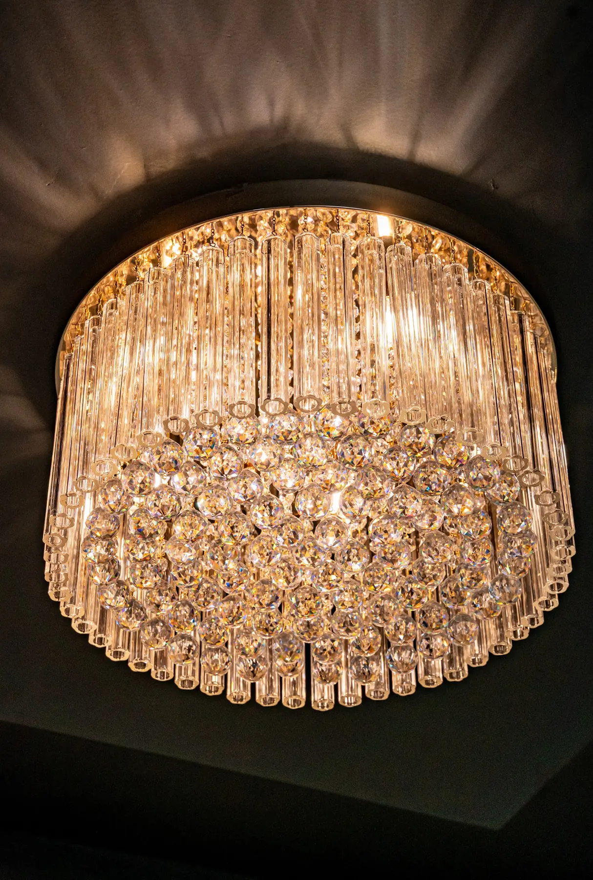 A crystal flush-mount ceiling light